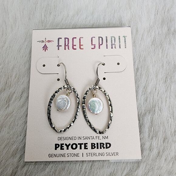 Peyote Bird Sterling Silver Hoop White Pearl Drop Hook Earrings NEW - Picture 1 of 8